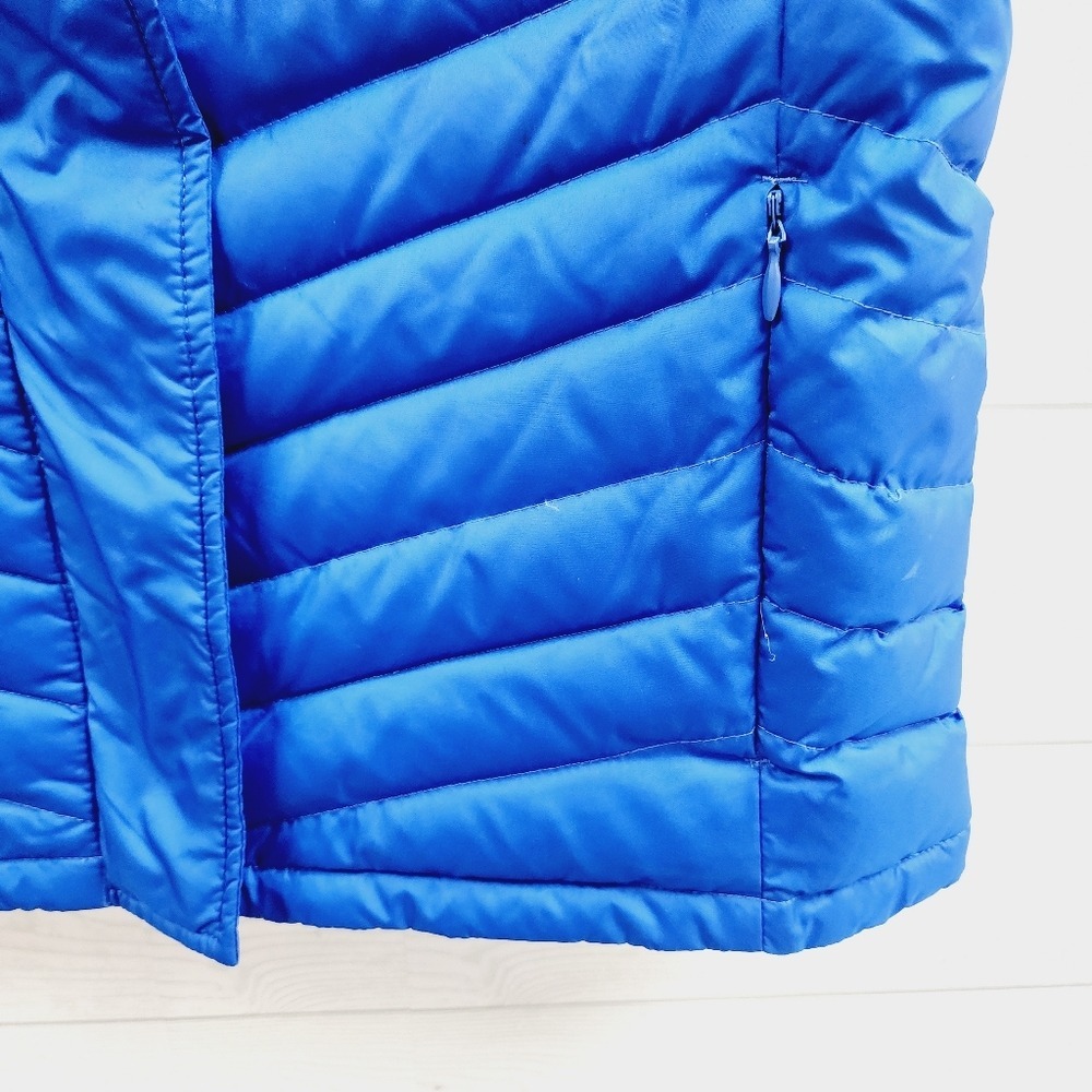 Talbots Down Filled Blue Puffer Vest Chevron Quilted Snap Zip Front Small Petite - Picture 4 of 7